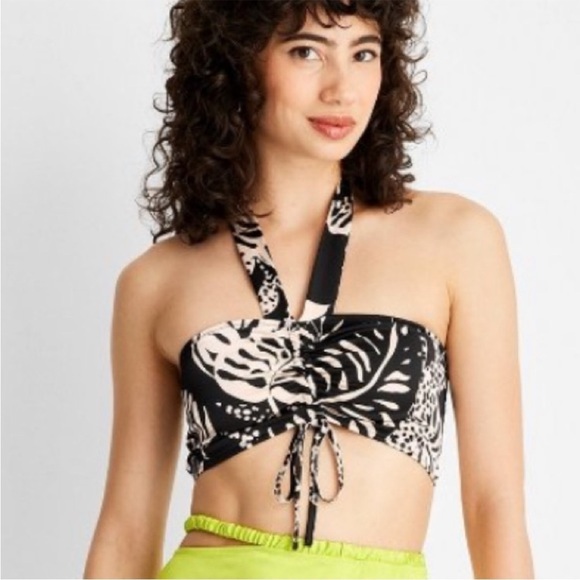 Future Collective Tops - Future Collective by Alani Noelle Black and Tan floral Bandeau Crop Top